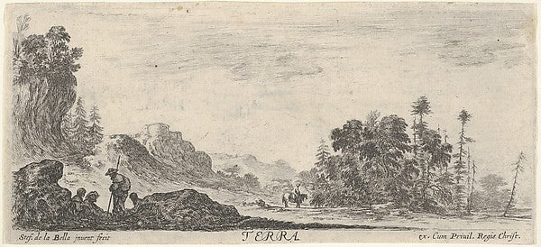 Stefano della Bella :Earth four figures in foreground to lef-16x12"(A3) Poster