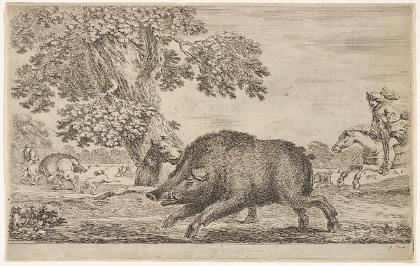Stefano della Bella :A wild boar running towards the left a -16x12"(A3) Poster