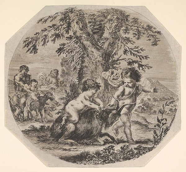 After Stefano della Bella :Two children playing with a goat -16x12"(A3) Poster
