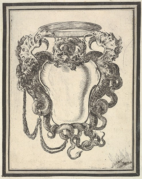 Plate 8: a cartouche flanked by dragons their tails supportin, Poster Print