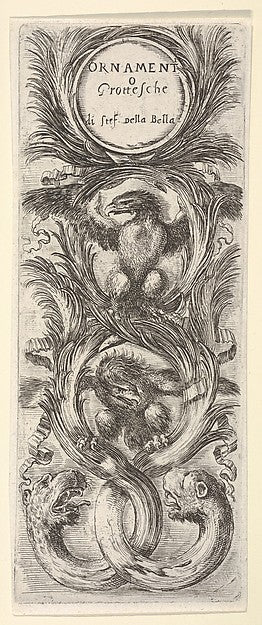 Two eagles with wings spread below two leopard heads attached, Poster Print