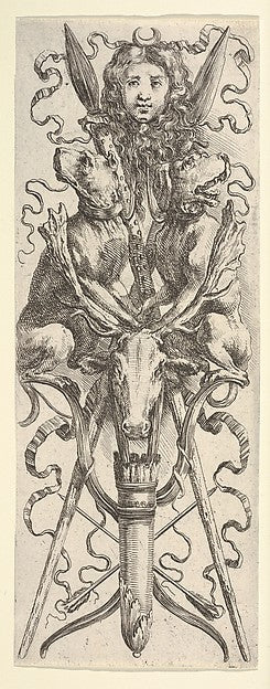 A hunting trophy: a quiver two arrows two bows a deer head ,16x12"(A3)Poster