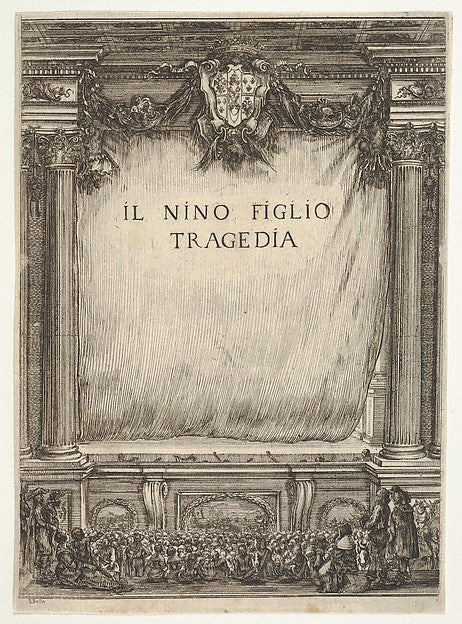 Title page for 'The Child Nino' a stage with the curtain dra, Poster Print Wall Art