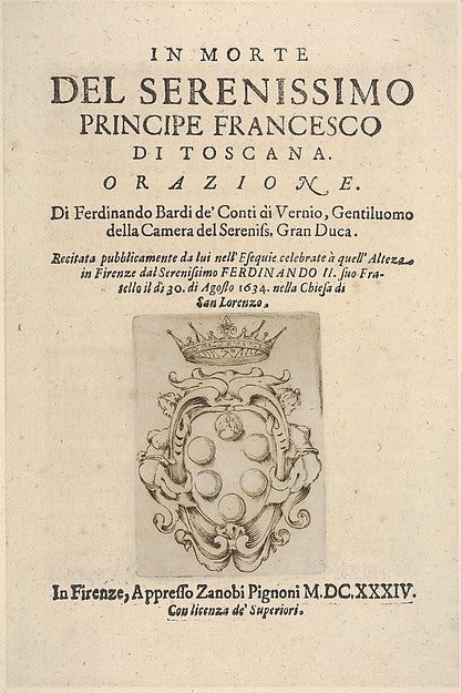 Title page 2: Medici coat of arms in bottom center from "In M,16x12"(A3)Poster