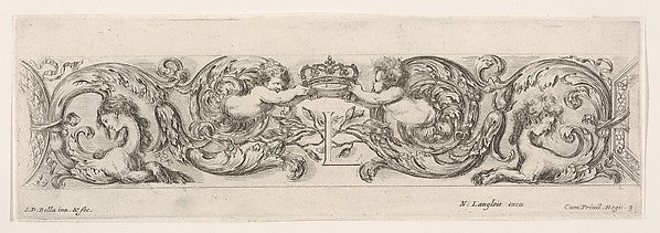 Design for a Frieze with Two Putti holding a crown over the le, Poster Print