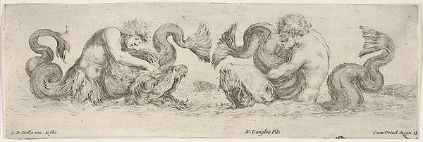 Two Tritons wrestling with other Sea Creatures Plate 13 from:, Poster Print