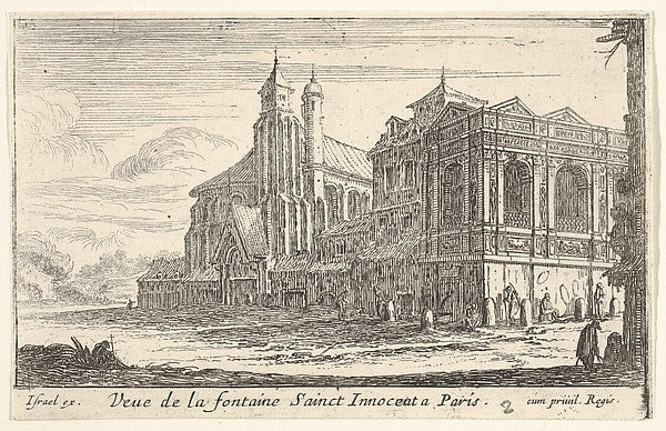 View of the Fountain of the Innocents Paris with the Church , Poster Print Wall Art