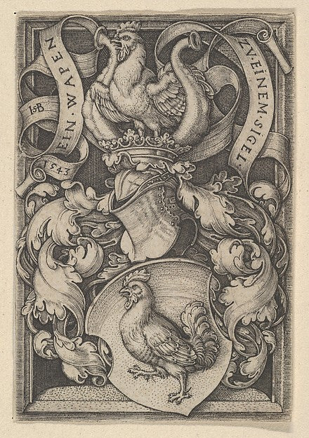 Sebald Beham , after Barthel Beham:Coat of Arms with a Cock -16x12"(A3) Poster