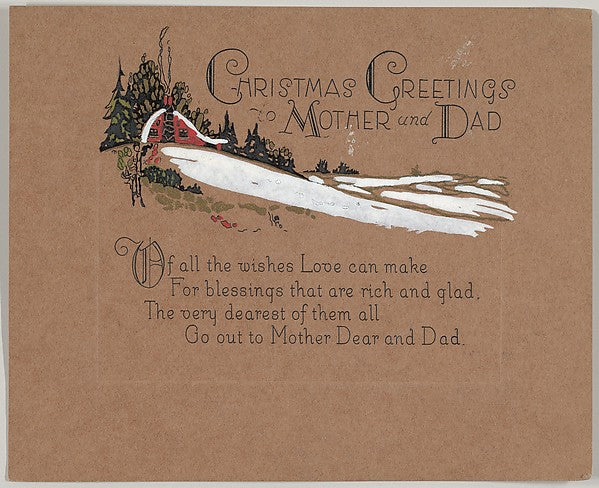 Anonymous - Christmas Greetings for Mother and Dad 1920s, Poster Print Wall Art