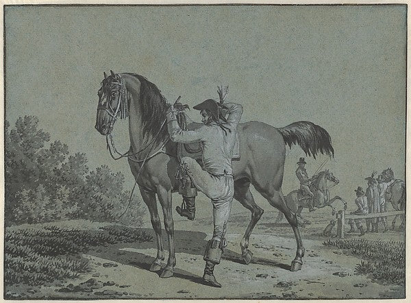 Jacques François Joseph Swebach - Man Mounting a Horse , Poster Print Wall Art