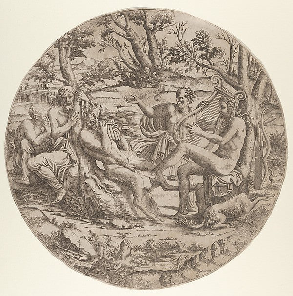 Contest between Apollo and Marsyas c1543-Anonymous,French,Sc, Poster Print Wall Art