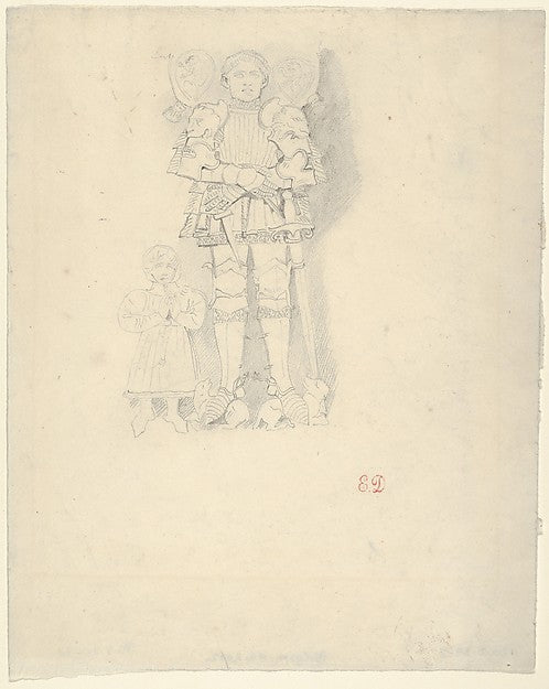Tomb Effigies - A Man in a Suit of Armor beside a Child c1825–1, Poster Print Wall Art