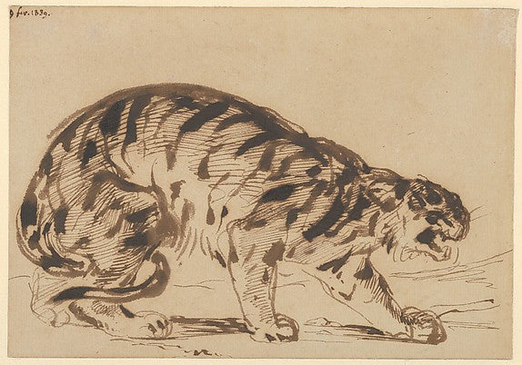 Crouching Tiger 1839-Eugène Delacroix,16x12"(A3) Poster