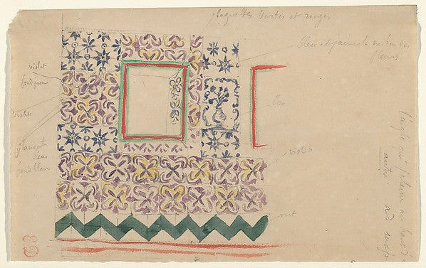 A Wall Decorated in Spanish Tiles 1832-Eugène Delacroix,16x12"(A3) Poster