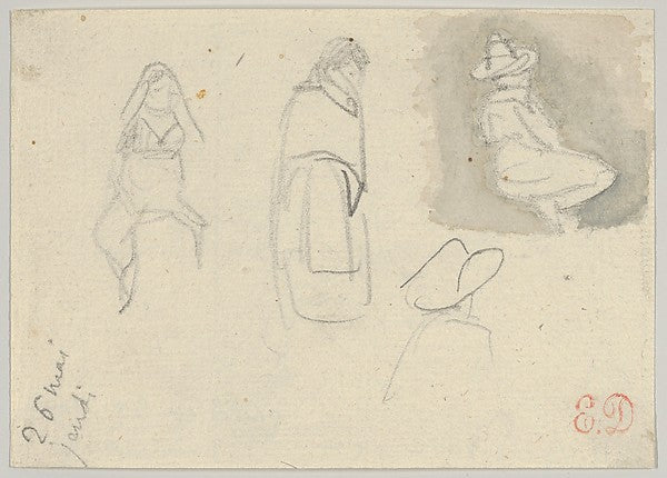Sketches of Four Figures Spain Thursday,May 26,1832-Eugène, Poster Print Wall Art