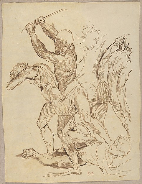 Combat of Nude Men after Raphael c1823-Eugène Delacroix, Poster Print Wall Art