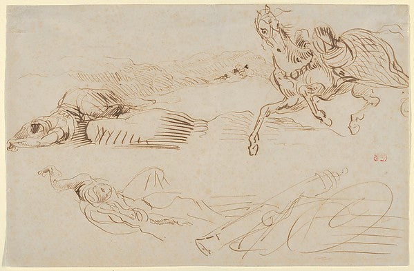 Fallen Warriors and a Runaway Horse 1862-Eugène Delacroix, Poster Print Wall Art