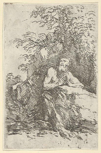 Praying male penitent in the wilderness c1640-Salvator Rosa 1, Poster Print Wall Art