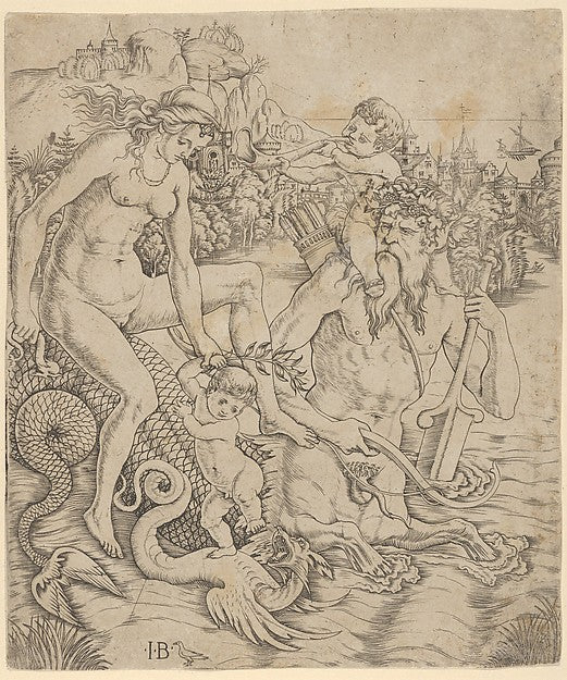 Giovanni Battista Palumba - A triton family in the sea with a , Poster Print Wall Art