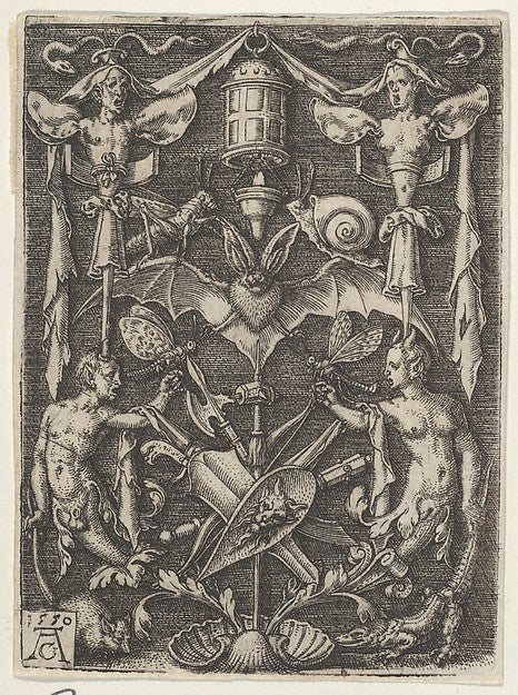 Heinrich Aldegrever:Ornamental Design with a Bat in the Cent-16x12"(A3) Poster