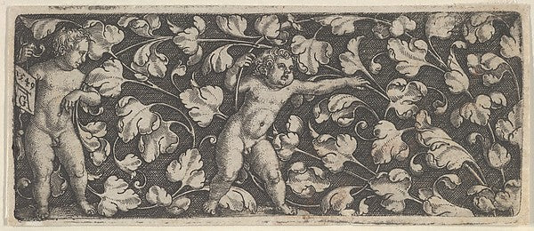 Heinrich Aldegrever:Horizontal Panel with Two Nude Boys Surr-16x12"(A3) Poster