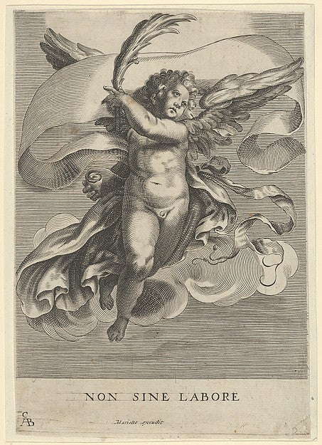 After Cherubino Alberti - Winged genius holding a olive branch, Poster Print Wall Art