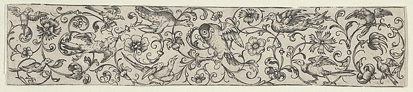 Hieronymus Bang:Frieze with Birds Perched on Scrolling Tendr-16x12"(A3) Poster