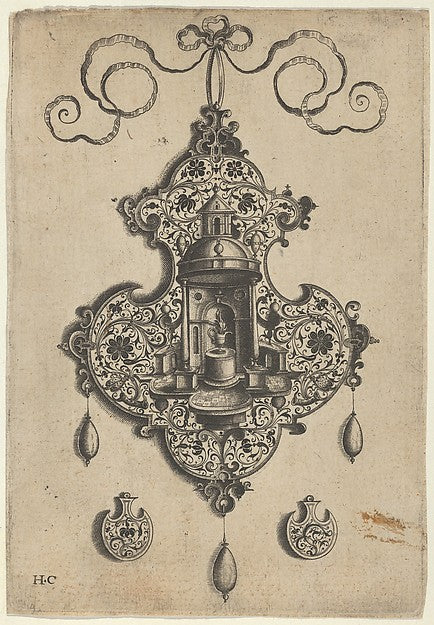 Jan Collaert I:Pendant Design with a Circular Temple and Bur-16x12"(A3) Poster