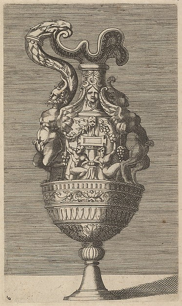 Originally by René Boyvin:Vase with Two Winged Satyrs 17th c-16x12"(A3) Poster
