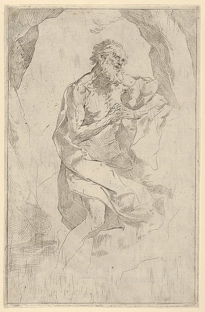 Saint Jerome kneeling on a rock facing right after Reni c1600, Poster Print