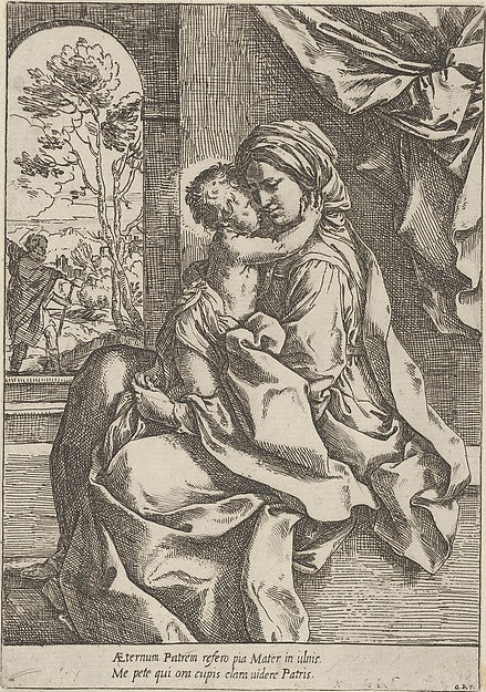 The Virgin seated with the Christ Child on her lap embracing h, Poster Print