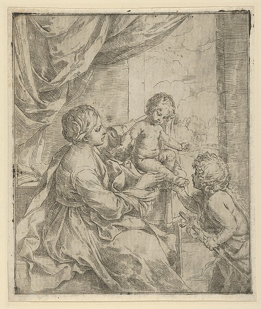 The Virgin and Child at a table with the young John the Baptis, Poster Print