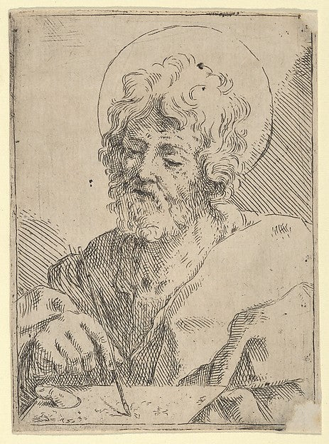 Saint Luke holding a paint brush and palette after Reni 1600, Poster Print Wall Art