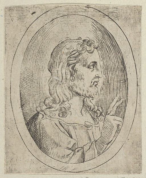 Christ seen in profile facing right making the sign of blessi, Poster Print Wall Art