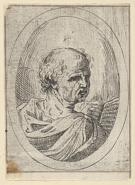 An apostle seen from behind and turning to the right holding , Poster Print Wall Art