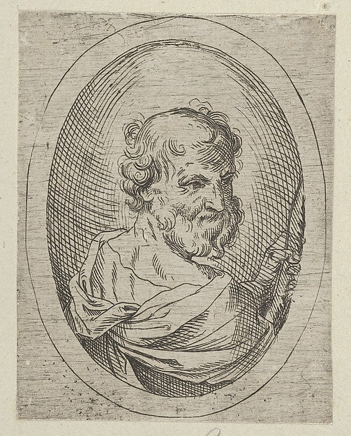 Saint Simon seen from behind turning to the right and holding, Poster Print Wall Art