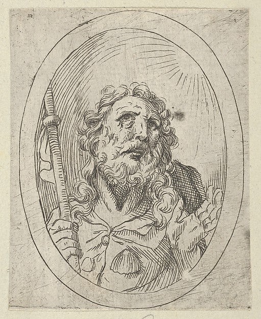 Saint James Major looking upwards and holding a staff from C, Poster Print Wall Art