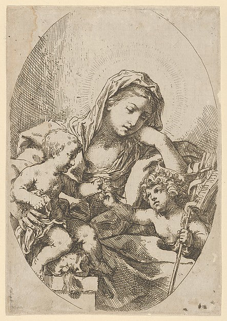 The Virgin with the Christ Child and the young Saint John the , Poster Print Wall Art