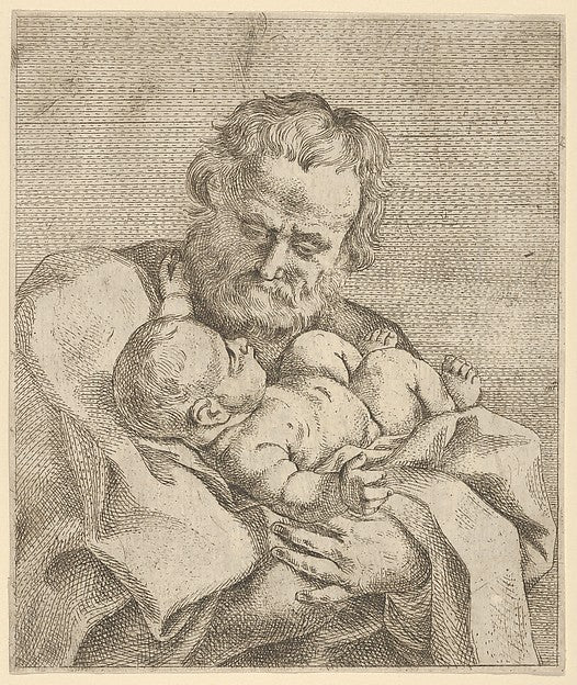 Saint Joseph holding the infant Christ after Reni 17th cent-A, Poster Print Wall Art