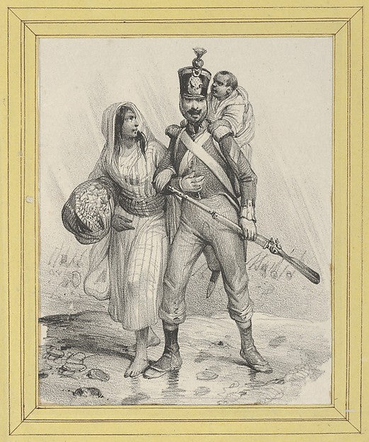 Victor Adam - Soldier with a woman on his arm and a child on h, Poster Print Wall Art