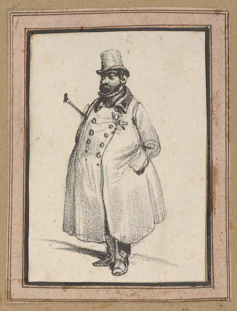 Victor Adam - Man wearing a coat and a hat with a cane under h, Poster Print Wall Art