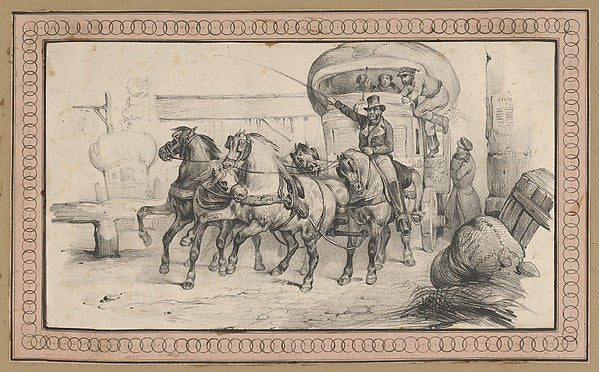 Victor Adam - Five horses pulling a carriage with passengers m, Poster Print Wall Art