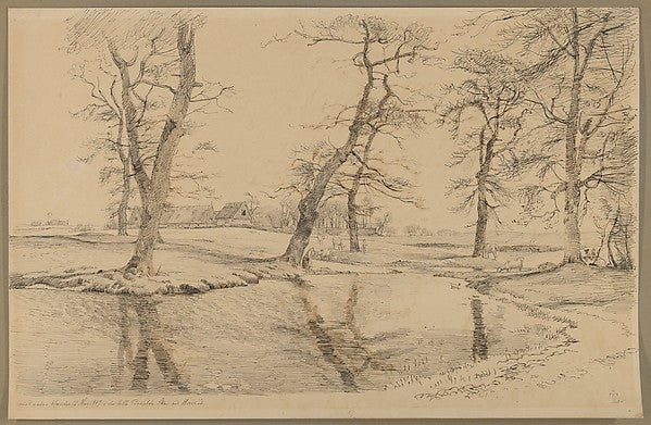 Johan Thomas Lundbye - A Brook near a Farm in Usserød with Cow, Poster Print Wall Art
