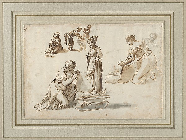 Washerwomen 1612–66-Pier Francesco Mola, Poster Print Wall Art