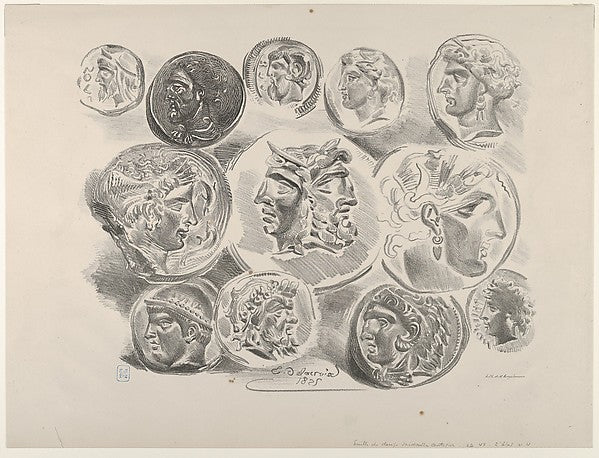 Studies of Twelve Greek and Roman Coins 1825-Eugène Delacroix, Poster Print Wall Art
