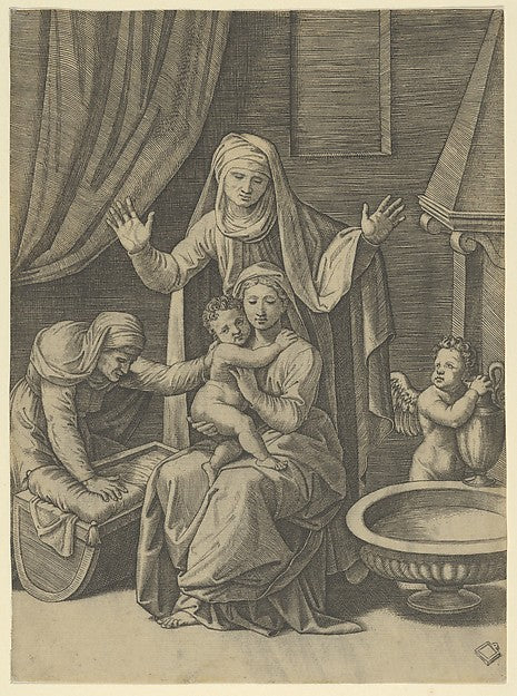 The Virgin holding the Christ Child St Anne standing above wi,16x12"(A3) Poster
