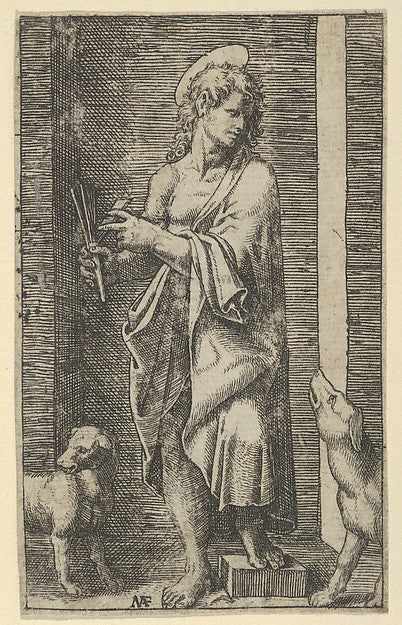 St Lazarus flanked by two dogs from the series 'Piccoli Santi,16x12"(A3) Poster