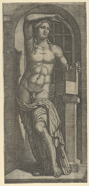 Apollo partly naked standing in a niche left hand resting on,16x12"(A3) Poster
