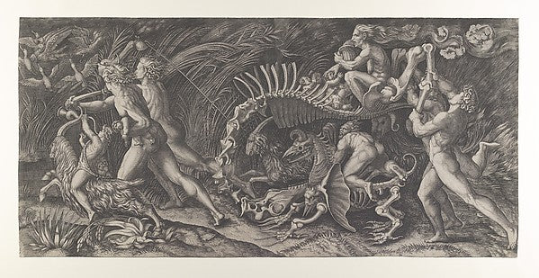 Lo Stregozzo - a female witch riding on an animal skeleton pre, Poster Print Wall Art