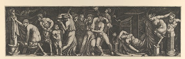 A Bacchanal Silenus supported by two bacchants in the centre,16x12"(A3)Poster